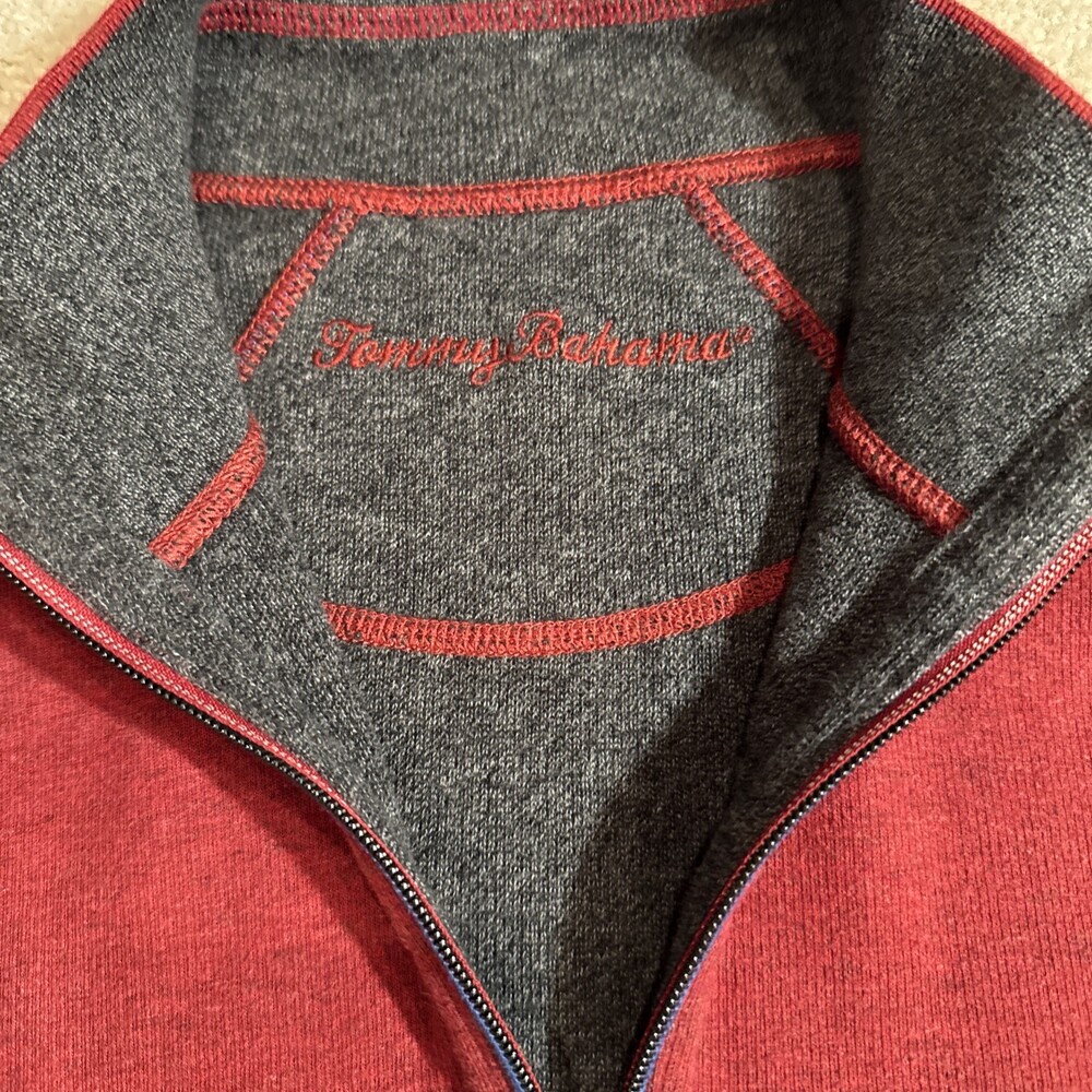 Tommy Bahama Reversible Quarter Zip Pullover Mens Medium Dark Grey/Burgundy Wine - Picture 5 of 9